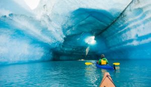 Kayaking the icebergs around Bear Glacier, Kenai Fjords National Park.