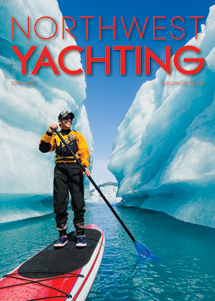 Northwest Yachting June cover is one of our Bear Glacier stand up paddling shots.