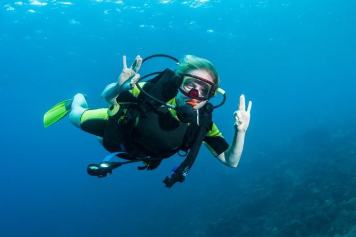 ThoughtCo. article on Reverse Block and Scuba Diving uses Courtney underwater in St. Lucia